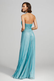 Halston | Leilani Gown In Pleated Lurex | Aqua