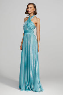 Halston | Leilani Gown In Pleated Lurex | Aqua