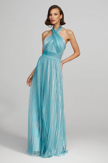 Halston | Leilani Gown In Pleated Lurex | Aqua