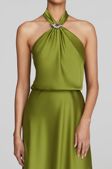 Halston | Wynn Gown In Charmeuse | Moss Green