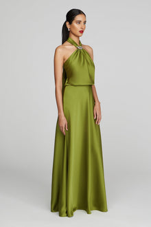 Halston | Wynn Gown In Charmeuse | Moss Green