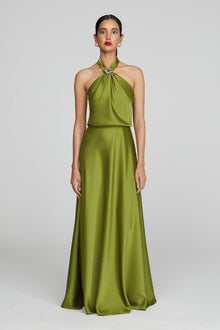 Halston | Wynn Gown In Charmeuse | Moss Green