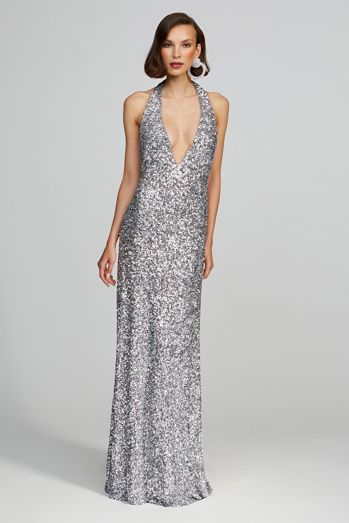 Halston | Ena Gown In Sequin | Silver