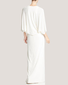 Halston | Low V-Neck Twist Waist Gown | Chalk