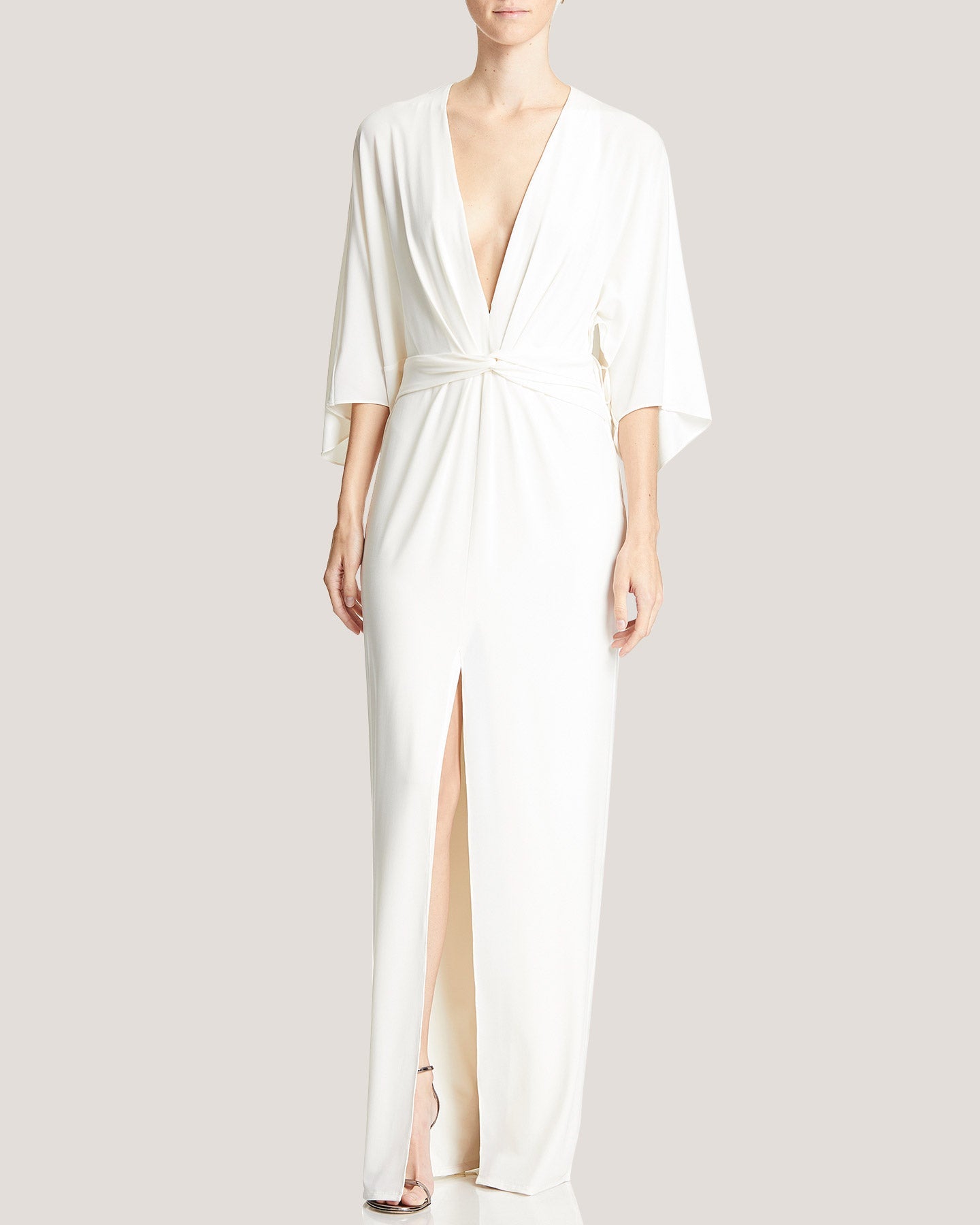 Halston | Low V-Neck Twist Waist Gown | Chalk