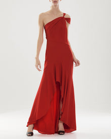 Halston | Leah Twist Hi-Lo Gown | Currant