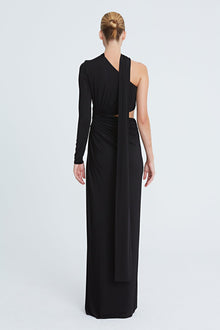 Halston | Joanna Jersey Asymmetric Gown | Black