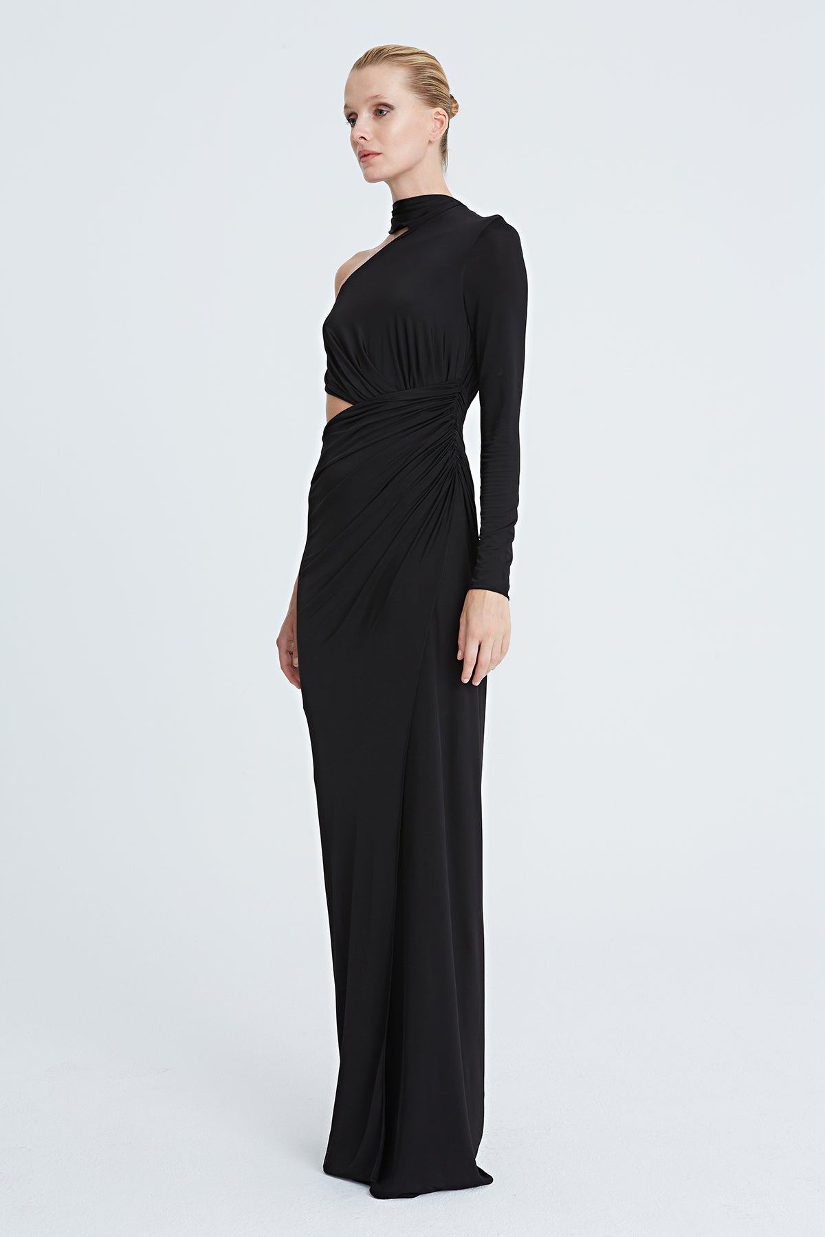 Halston | Joanna Jersey Asymmetric Gown | Black