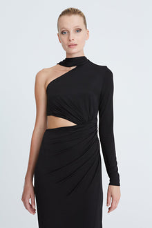 Halston | Joanna Jersey Asymmetric Gown | Black