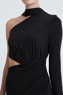 Halston | Joanna Jersey Asymmetric Gown | Black