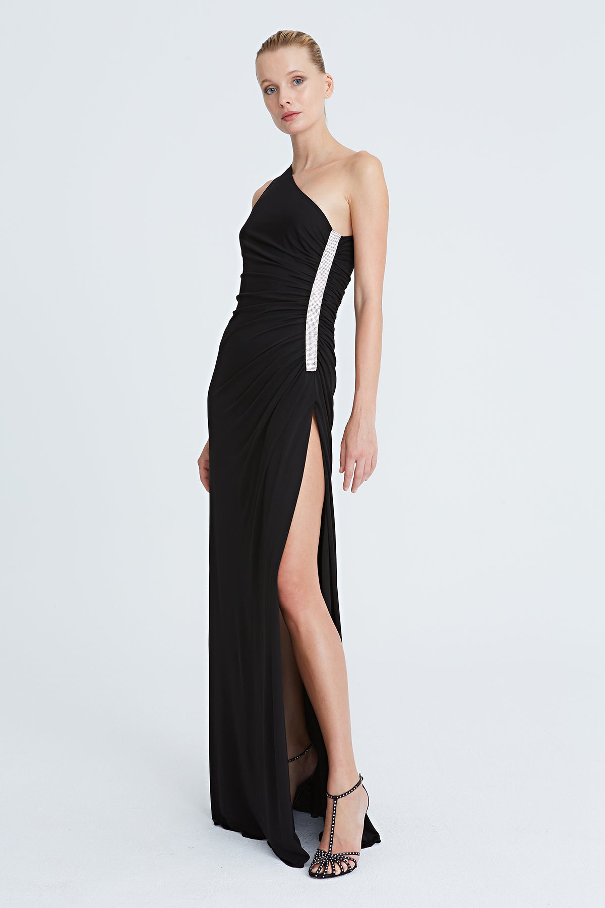 Halston | Amira Jersey Gown With Crystals | Black