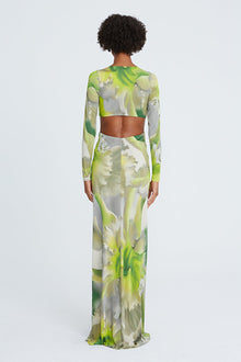 Halston | Jen Jersey V-Neck Draped Gown | Tropical Orchid Print