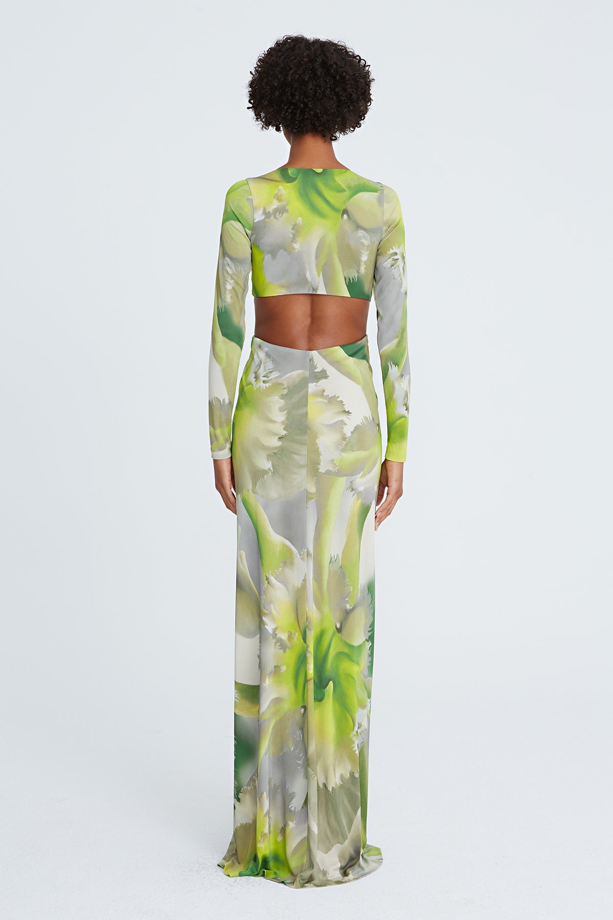 Halston | Jen Jersey V-Neck Draped Gown | Tropical Orchid Print