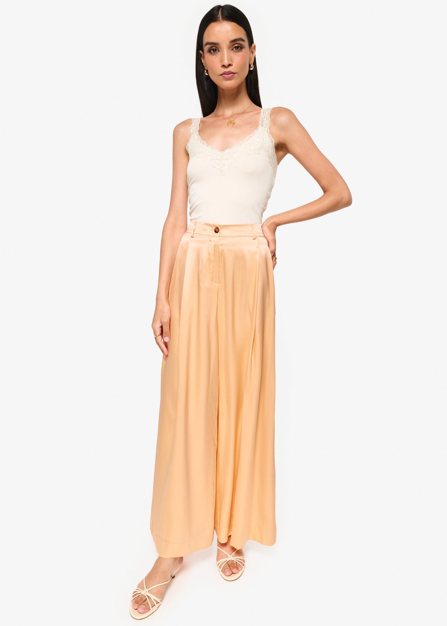 Fabian High Rise Charmeuse Pant | Cantaloupe