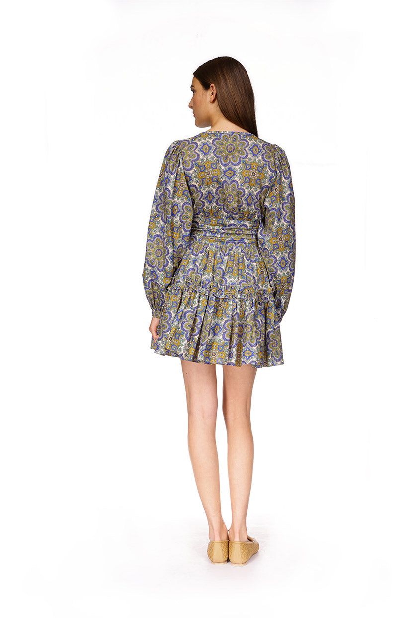Harper Dress | Scarf Medallion Blue