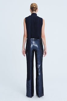 Halston | Carly Chiffon Pleated Bodysuit | Navy