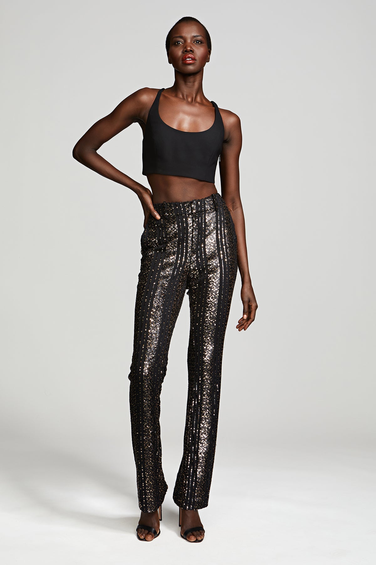 Halston | Elka Pants In Striped Sequin | Black