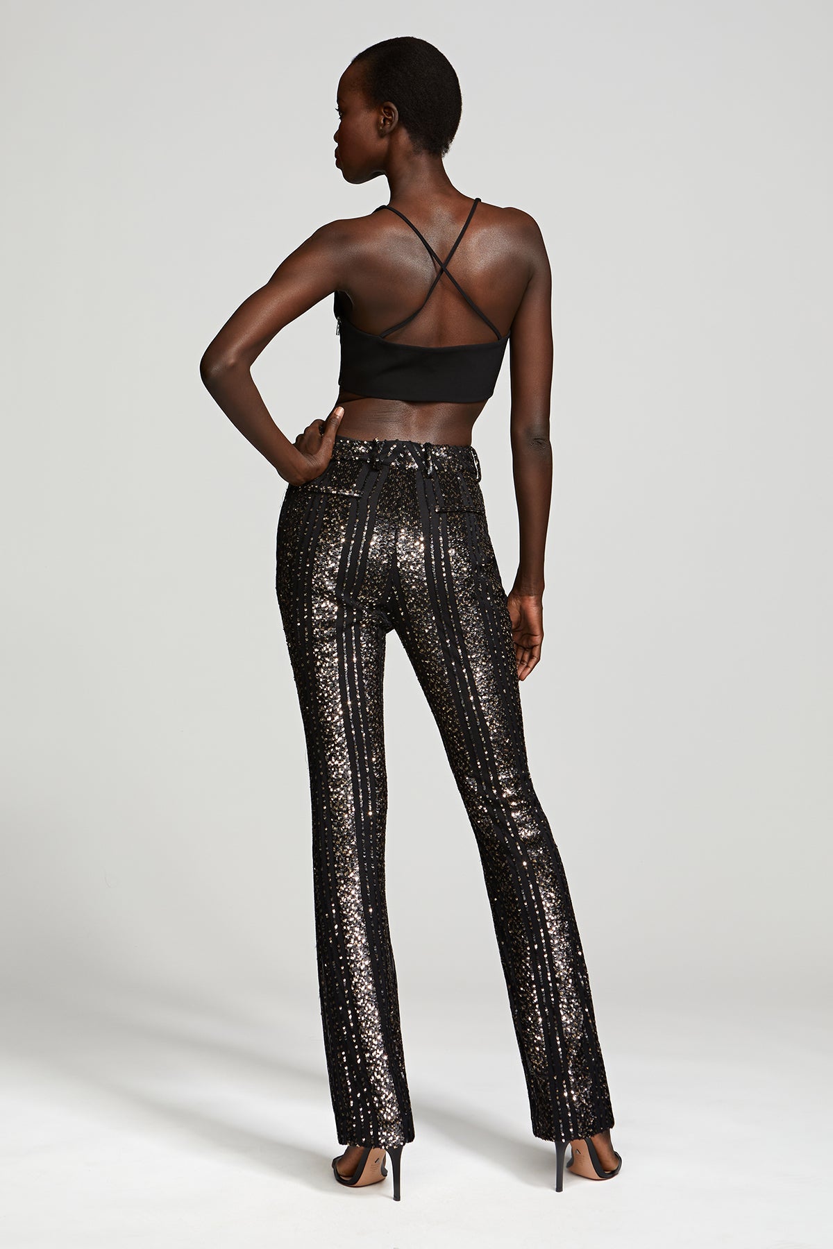 Halston | Elka Pants In Striped Sequin | Black