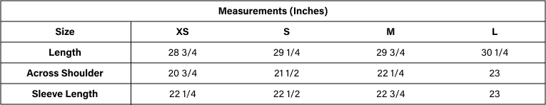 Product size guide
