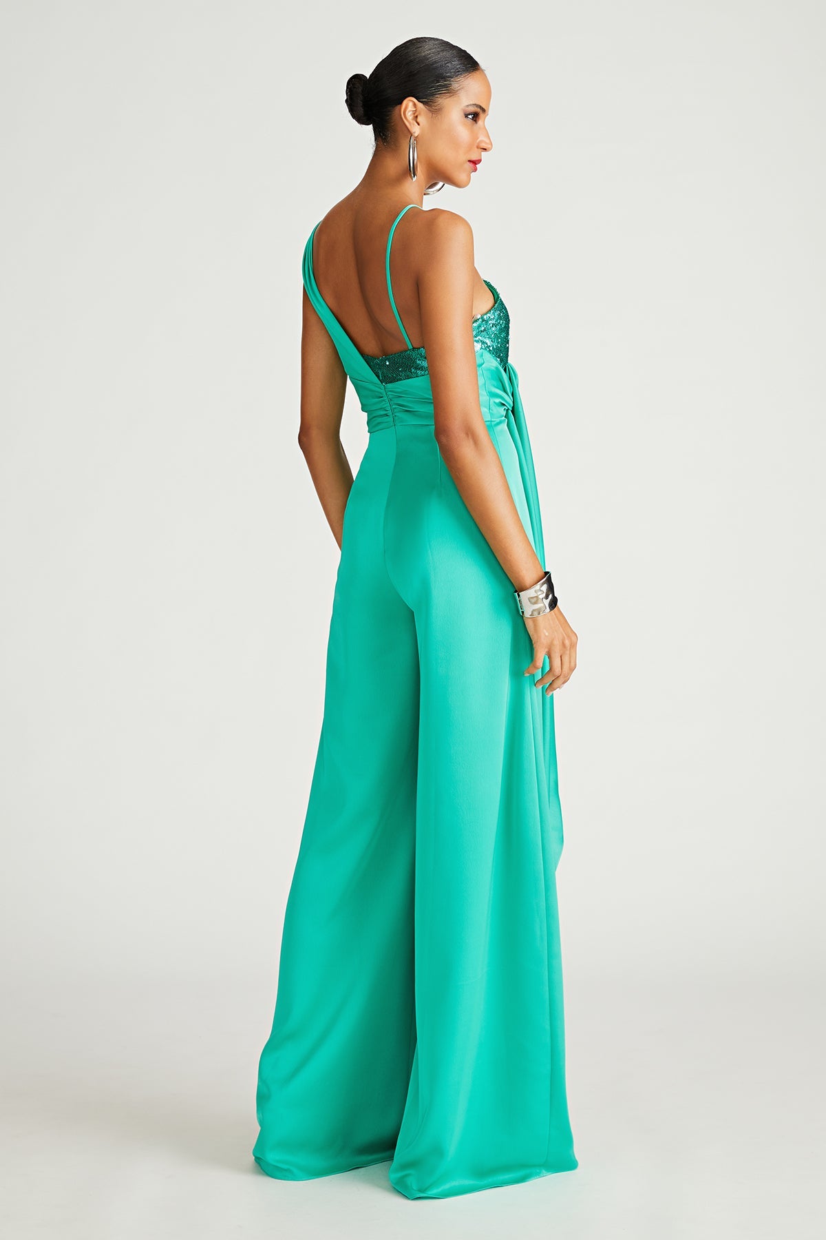 Halston | Khi Jumpsuit In Satin & Sequin | Vivid Green