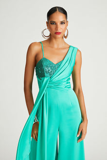 Halston | Khi Jumpsuit In Satin & Sequin | Vivid Green