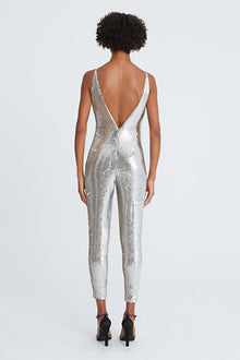 Halston | Mariah Sequin Twist Jumpsuit | Silver