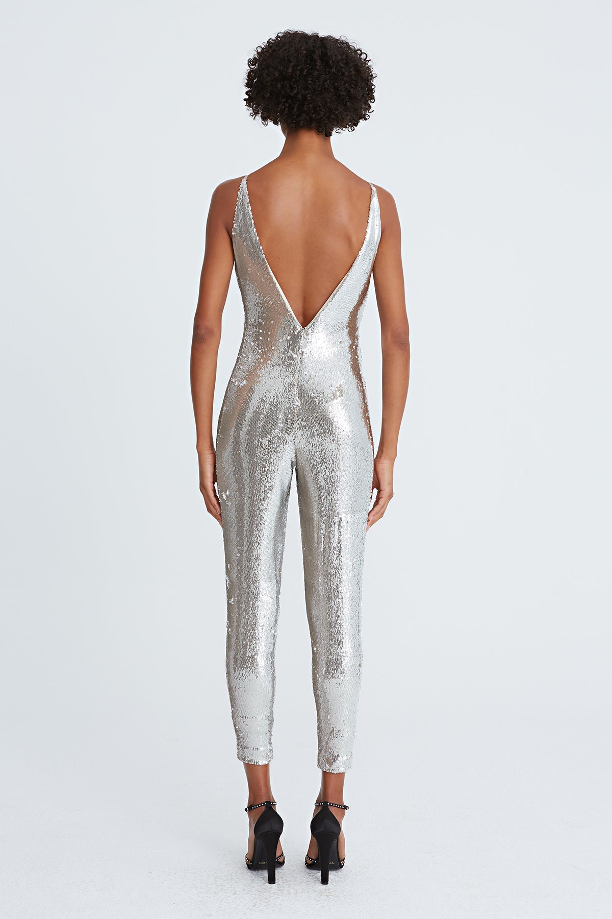 Halston | Mariah Sequin Twist Jumpsuit | Silver