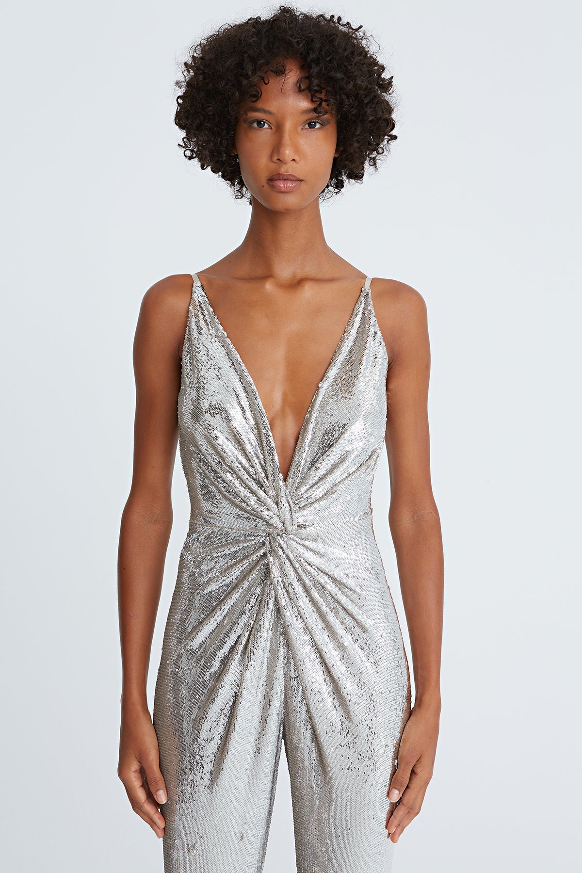 Halston | Mariah Sequin Twist Jumpsuit | Silver