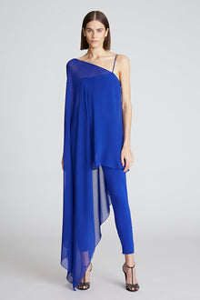 Halston | Rayna Catsuit In Scuba/Chiffon | Lapis