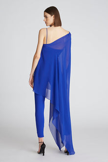 Halston | Rayna Catsuit In Scuba/Chiffon | Lapis