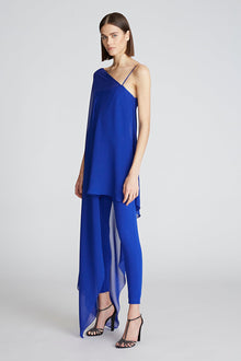 Halston | Rayna Catsuit In Scuba/Chiffon | Lapis
