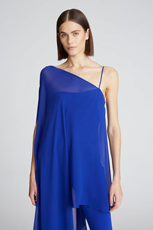 Halston | Rayna Catsuit In Scuba/Chiffon | Lapis