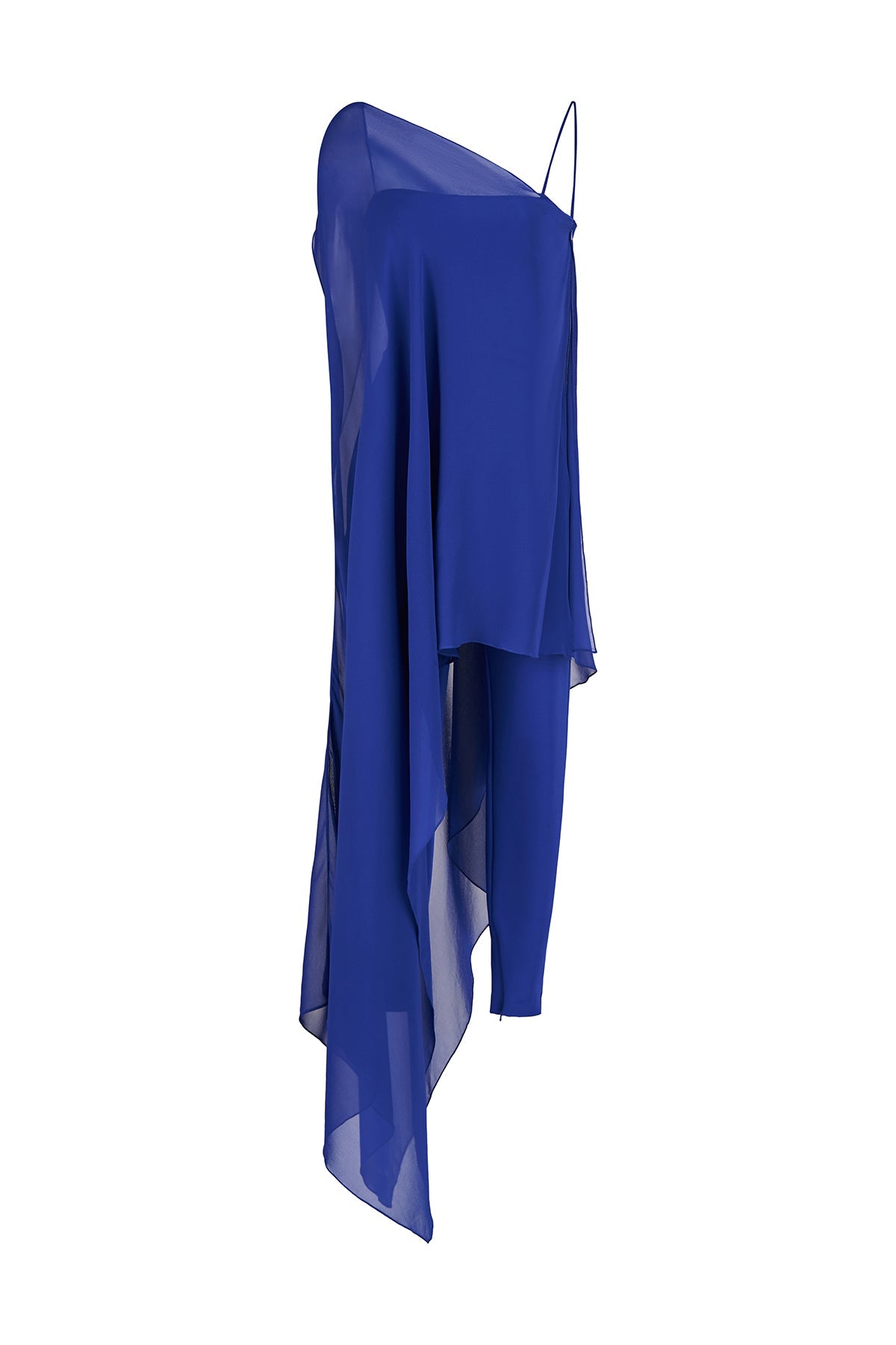 Halston | Rayna Catsuit In Scuba/Chiffon | Lapis
