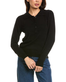 The Cashmere Project | Womens | Puff Sleeve Lady 100% Cashmere Polo Sweater | Black