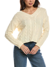 The Cashmere Project | Womens | Cropped Cable V Neck Sweater | Yellow