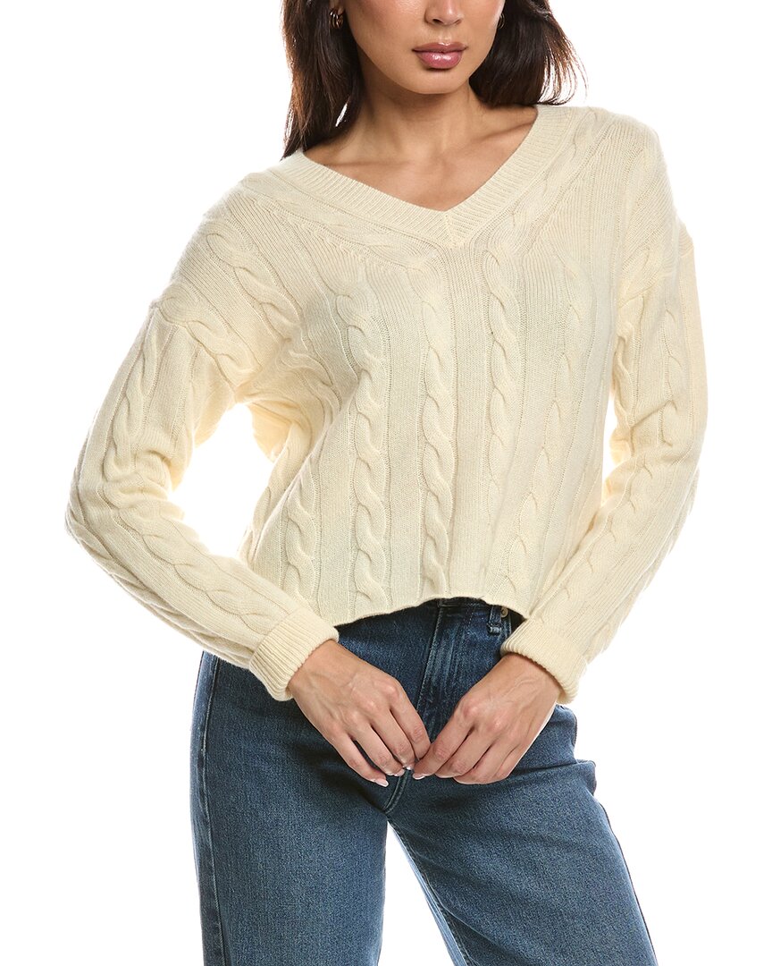 The Cashmere Project | Womens | Cropped Cable V Neck Sweater | Yellow