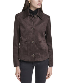 Cole Haan | Womens | Novelty Faux Suede Jacket | Chocolate
