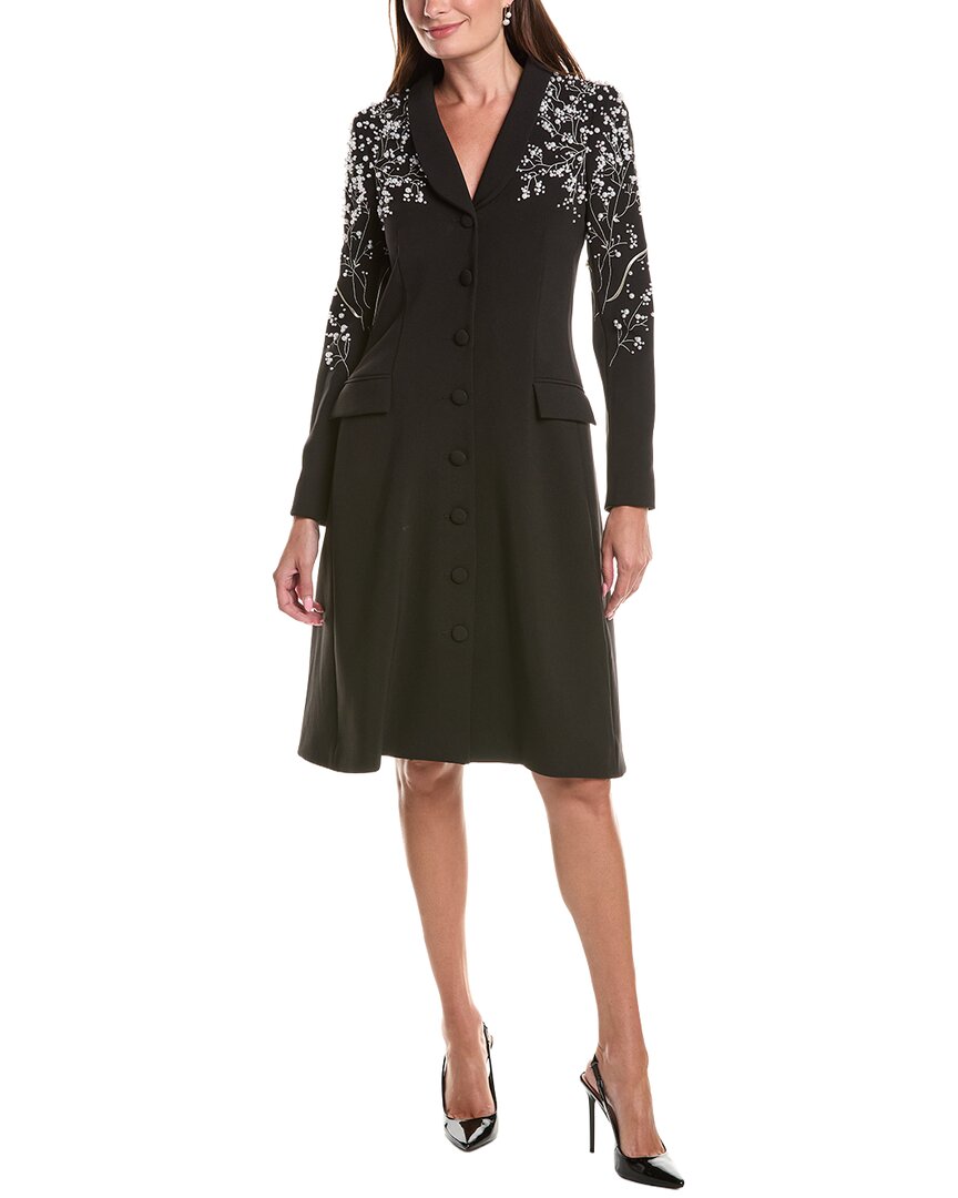 Teri Jon by Rickie Freeman | Womens | Crepe Pearl Floral Applique Blazer Dress | Black