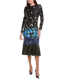 Teri Jon by Rickie Freeman | Womens | Scuba Floral Ruched Midi Dress | black multi