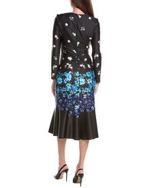 Teri Jon by Rickie Freeman | Womens | Scuba Floral Ruched Midi Dress | black multi