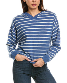 The Cashmere Project | Womens | Striped 100% Cashmere Hoodie | Blue