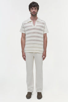 Mens | Calvin Striped Mesh Polo | Ivory