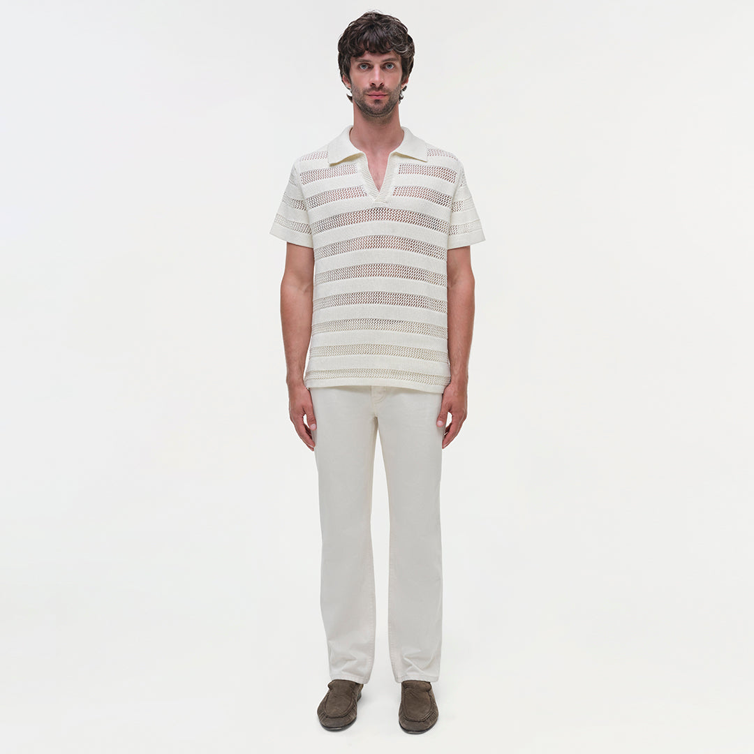 Mens | Calvin Striped Mesh Polo | Ivory