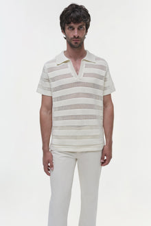 Mens | Calvin Striped Mesh Polo | Ivory