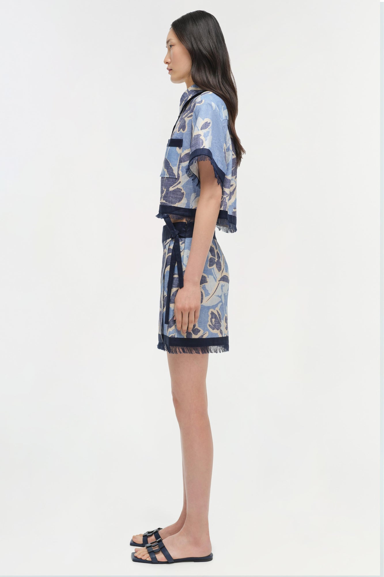 Womens | Topanga Linen Shirt | Blue Hydrangea Floral