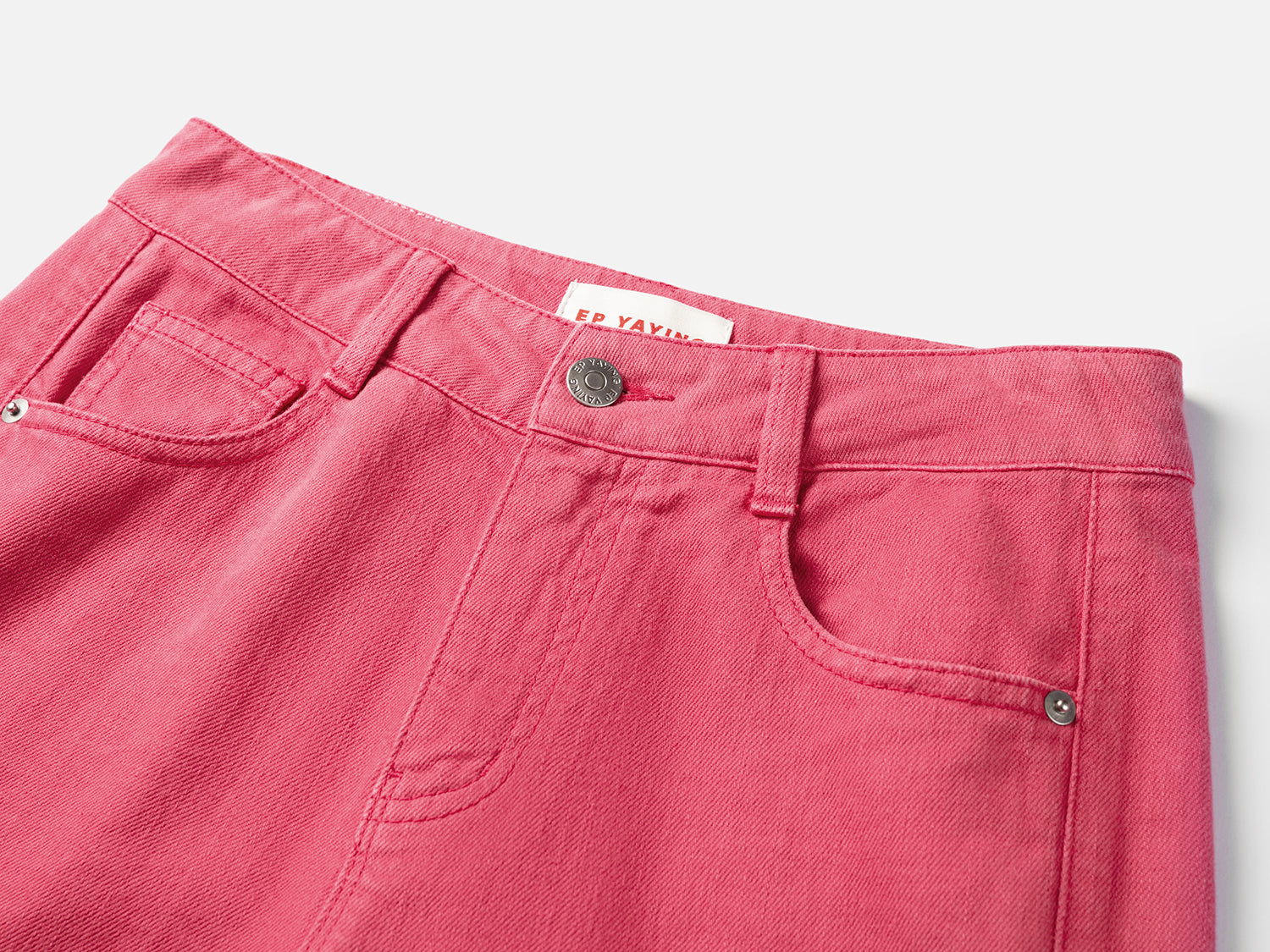 Cotton Linen Straight Jeans | Rose Red