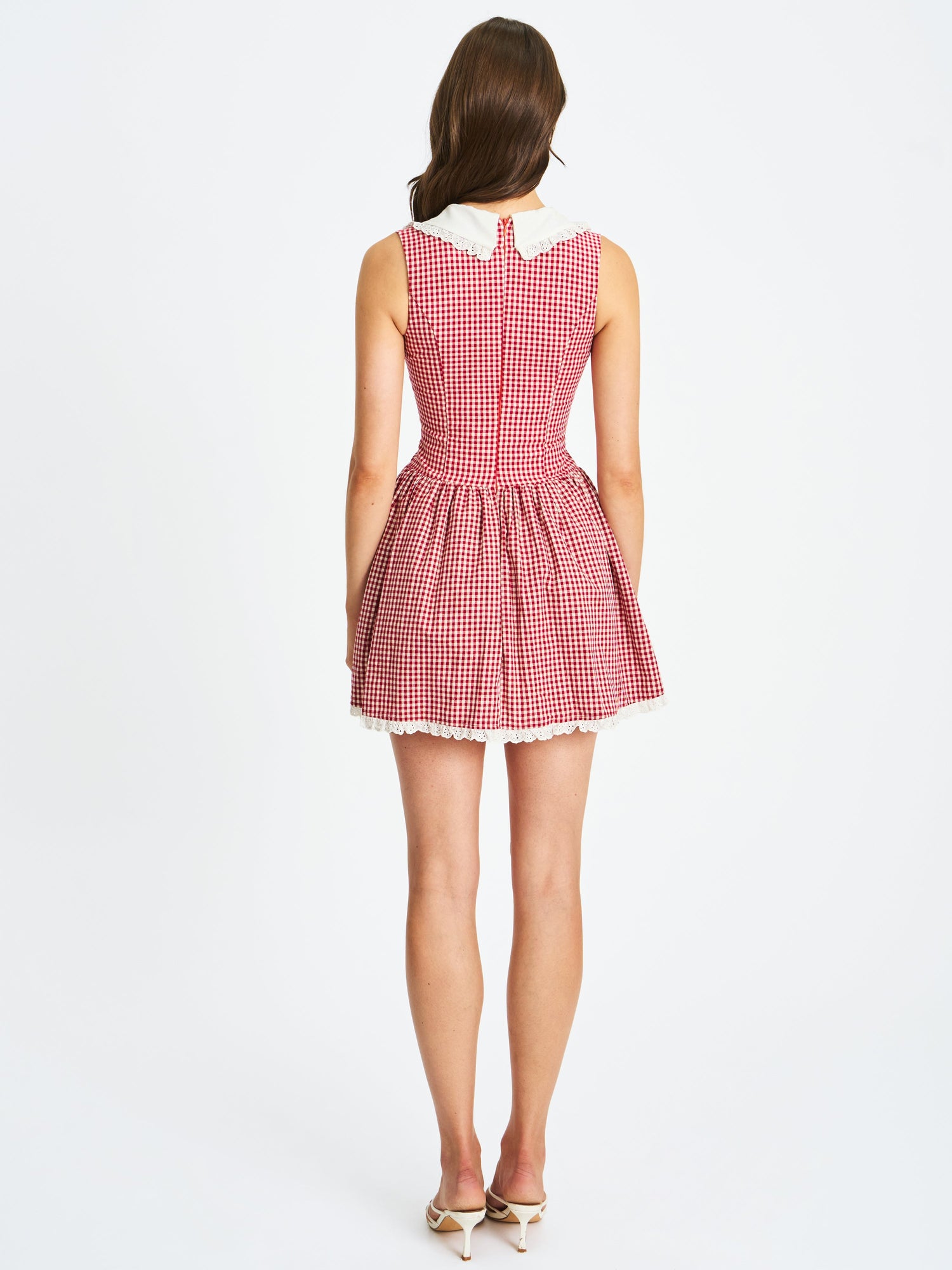 Nala Red Cotton Gingham Peterpan Collar Mini Dress | Red Gingham