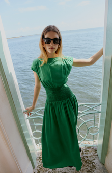 Starburst Crepe Smocked Dress | Green