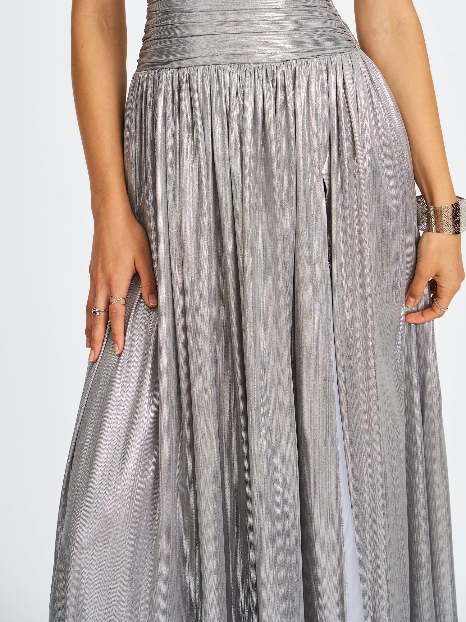 Palmer Glitter Drop Waist Maxi Dress | Silver