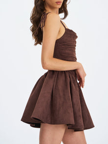Raisa Vegan Suede Ruched Mini Dress | Mahogany